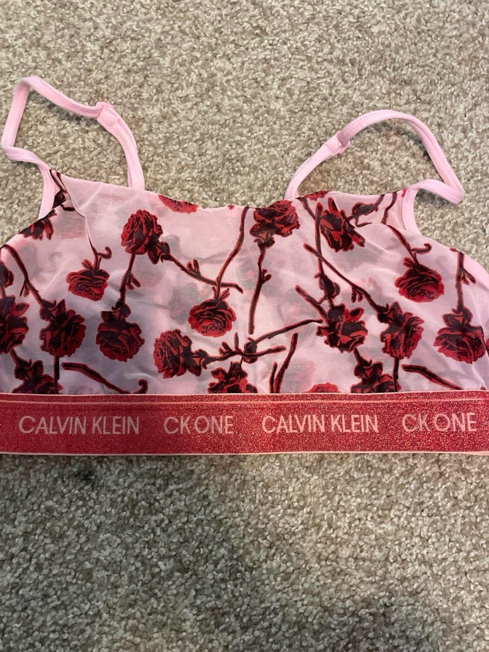 Calvin Klein Pink Floral Mesh Bra Limited edition rare valentines collection
